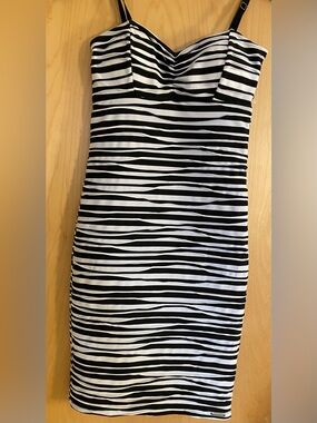 Rinascimento Black and White Striped Midi Dress